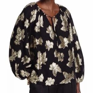 Tommy Bahama Shimmering Shores Black Gold Metallic Peasant Top NWT